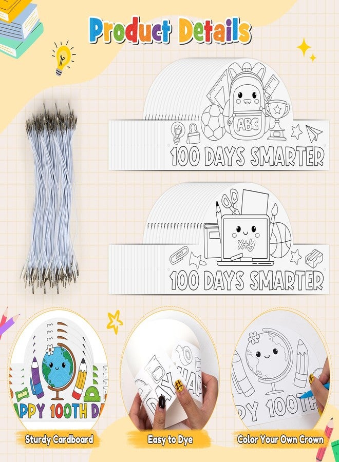 BkeeCten 100th School Coloring Crowns - 36Pcs Costume Headwear DIY Crowns Crafts with 36Pcs Adjustable Elastic Bands for Classroom Educational Crafts School Activities Party & Photo Props - Image 4